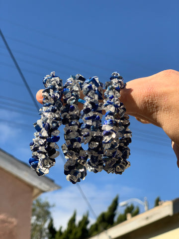 Chunky Lapis Azuli & Clear Quartz Crystal Chip Bracelet